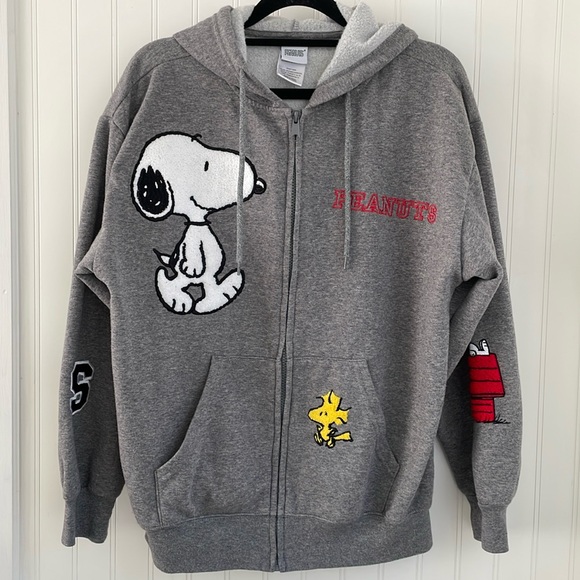 Peanuts Tops - Peanuts Snoopy Woodstock Full Zip Sweatshirt Hoodie Chenille Patches Pockets M